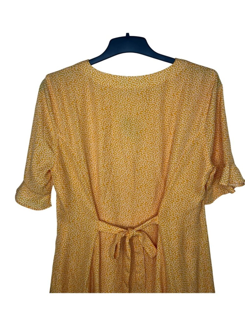 Lulus Castana Mustard Yellow Button-Up Dress With Ruffle Sleeves & Tie Back XL - Picture 12 of 16